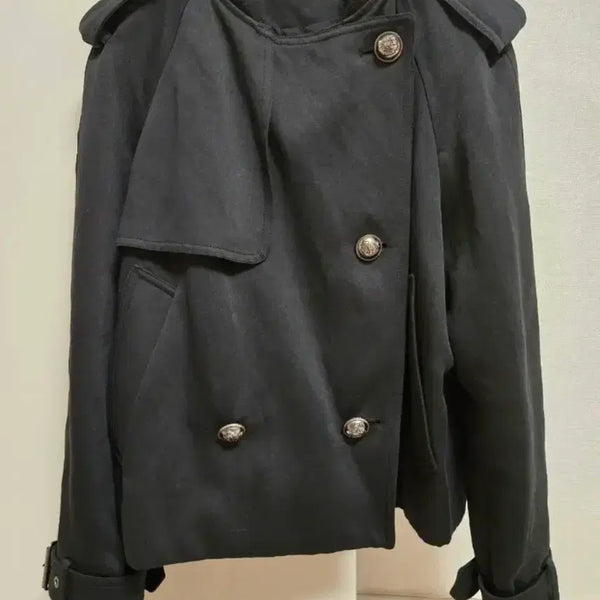[BUNJANG] TIME Double-Button Trench Jacket Black / 타임 마인 트렌치 자켓 블랙