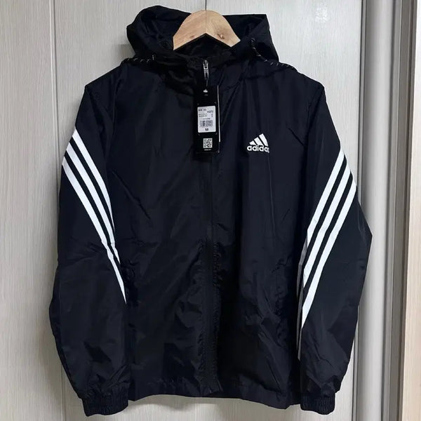 [BUNJANG] Adidas 3-Stripes Hooded Windbreaker Jacket Black / 아디다스 삼선 후드 바람막이 자켓 블랙