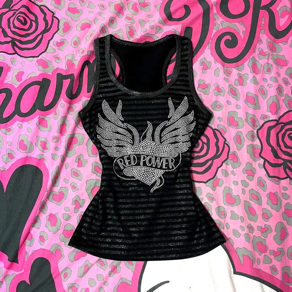 [BUNJANG] Punk Glitter Cubic Wing Stripe Sleeveless Vintage Y2K Nana / 펑크 글리터 큐빅 윙 스트라이프 슬리브리스 빈티지 y2k 오네갸루 나나NANA
