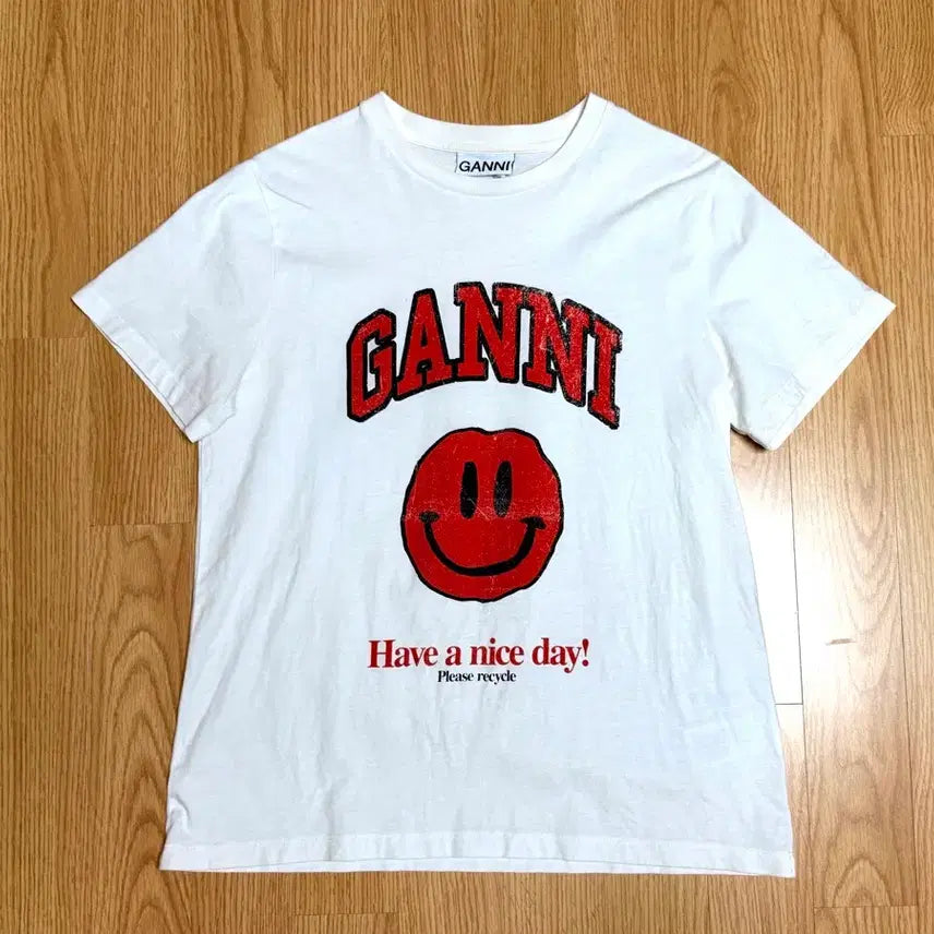 [BUNJANG] GANNI White Organic Cotton Smile T-Shirt / GANNI 가니 화이트 오가닉 코튼 스마일 티셔츠