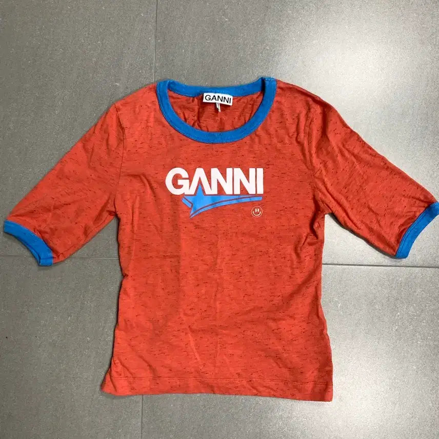 [BUNJANG] Ganni Short Sleeve T-Shirt XS Orange Smile Logo / 가니 반팔티 XS