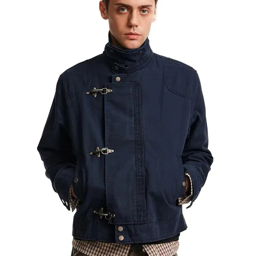 [BUNJANG] BEACCESS Button Decor Stand Collar Jacket Navy M / 비엑세스 Button Decor Stand Collar Jacket