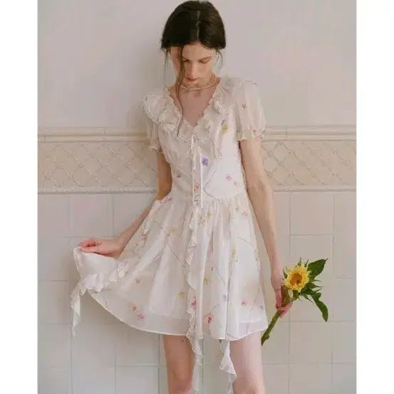 [BUNJANG] Cest Frill Floral Chiffon Dress / 쎄무아듀 원피스 cest frill floral chiffon dress