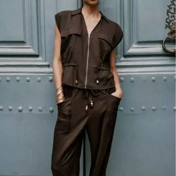 [BUNJANG] ZARA Linen Wide-Leg Pants Brown / 자라 zara 린넨 갈색 편안한 바지 여름 시원한 바지