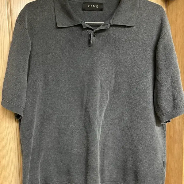 [BUNJANG] 25SS TIME HOMME Silk Collar Short Sleeve Knit Top Charcoal Grey / 25SS 타임옴므 실크 카라 반팔 차콜그레이 100