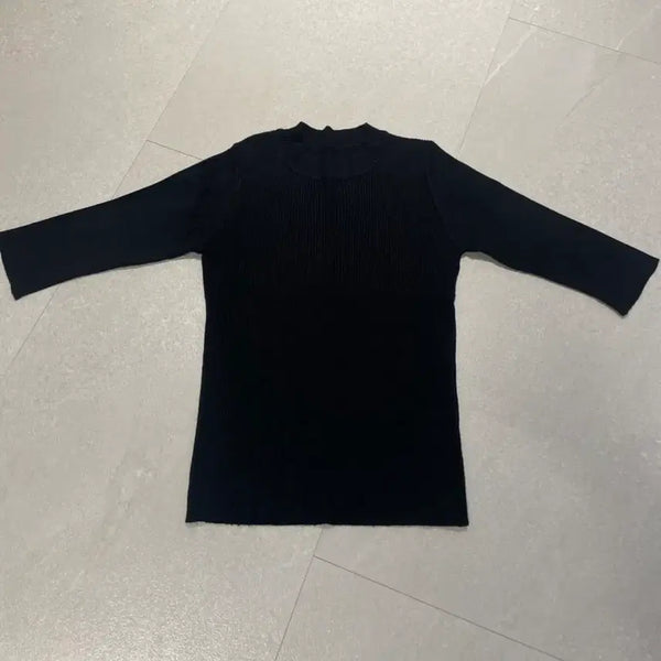 [BUNJANG] Black Ribbed 7-Part Sleeve Knit Top / 블랙 골지 7부 긴팔 니트 상태좋음