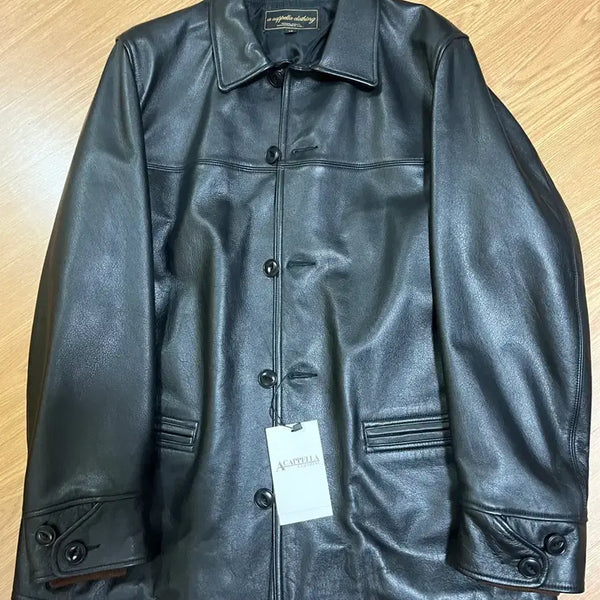 [BUNJANG] Aca Pellaclo Clothing Black Leather Car Coat Size 42 / 아카펠라 클로딩 블랙 레더 카코트 42사이즈