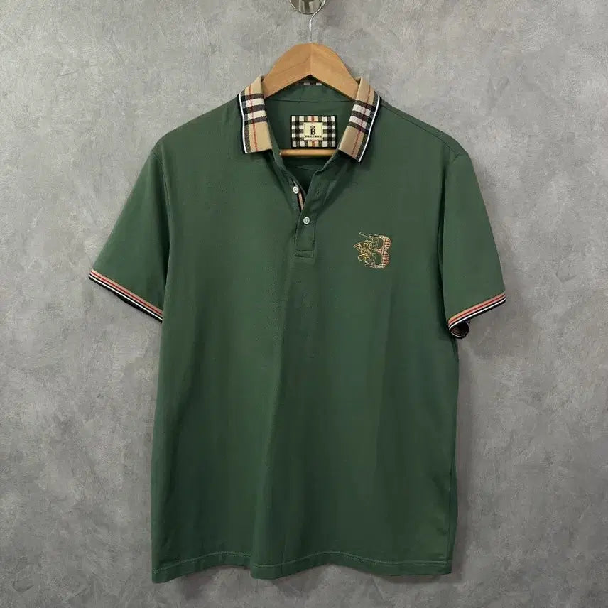 [BUNJANG] Checkered Collar Short Sleeve T-Shirt Green M / 체크 카라 반팔 티셔츠 그린 M