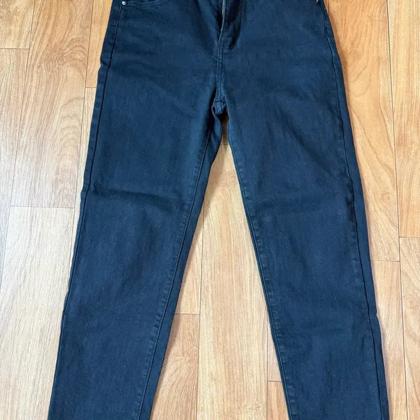 [BUNJANG] Monologue Women's Black Denim Pants Straight Fit Belted Waist / 모놀로그 여성 흑청바지 허리밴딩 긴바지 일자핏 S 검정검은색블랙진