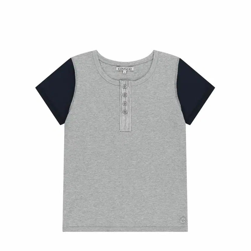 [BUNJANG] Koiseio Mélange Grey Short Sleeve T-Shirt with Navy Accents / 코이세이오 반팔