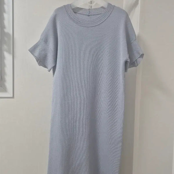 [BUNJANG] Light Blue Knit Midi Dress with Frill Sleeves / 니트 원피스 하늘색