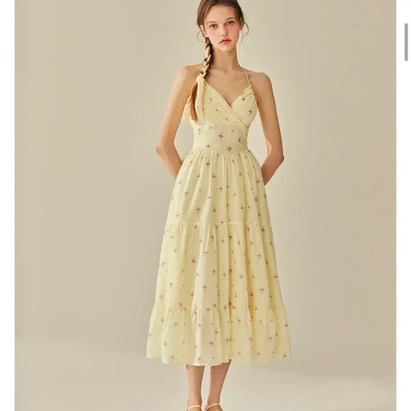 [BUNJANG] Bikini Vander Flower Pattern Long Dress Yellow / [비키니밴더] 플라워 패턴 롱 원피스 옐로우