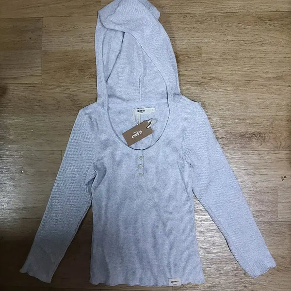 [BUNJANG] Glony 2026 Waffle Button Hoodie - Gray, Size S / 글로니2026(택달린 새상품) 와플 버튼 후드티 팔아요
