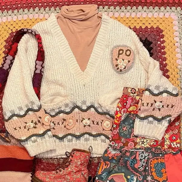 [BUNJANG] Vintage Mori Girl Flower Knit / 빈티지 모리걸 플라워 니트