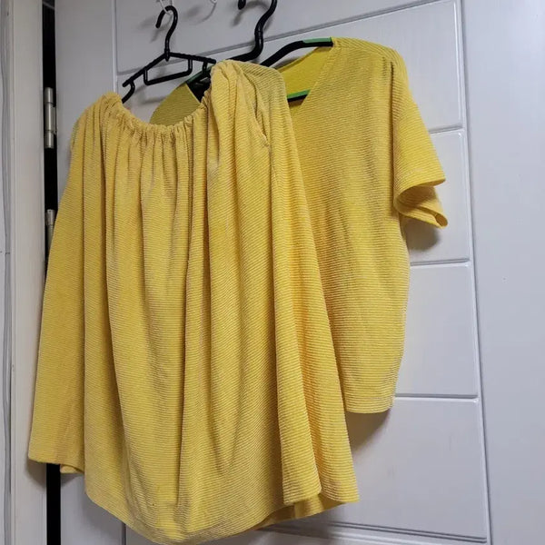[BUNJANG] Demion Yellow Knit Long Sleeve & Short Sleeve Top Set / 노란색 니트 2종 세트