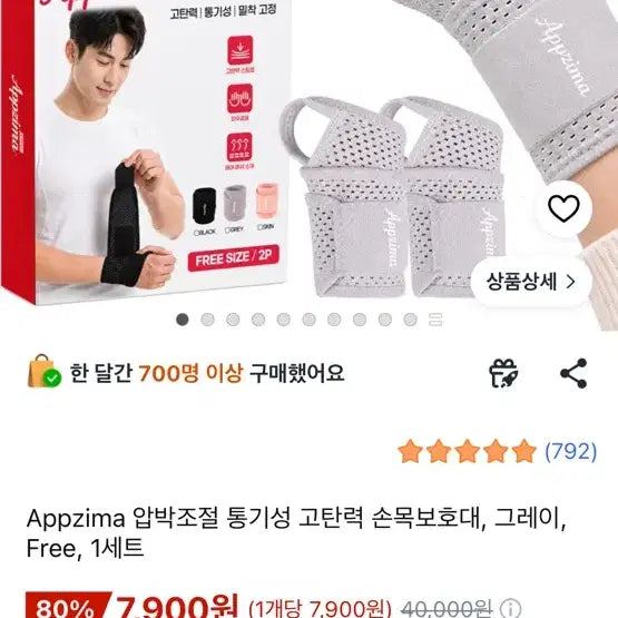 [BUNJANG] Appzima Wrist Brace Gray Free Size Set / Appzima 손목보호대 그레이 Free 1세트