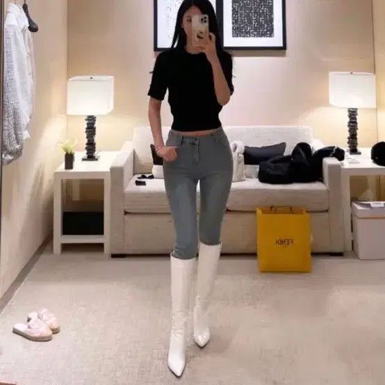 [BUNJANG] Yaongyi Artist Blue Grey Light Wash Skinny Jeans / 새상품) ㅇㅑ옹이작가 스키니진 연청 청바지