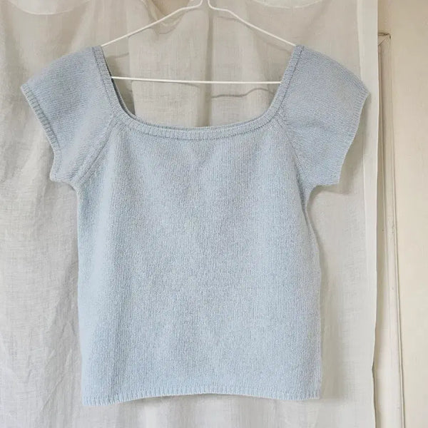 [BUNJANG] Square Neck Short Sleeve Knit - Pastel Blue / unusually 여리여리 스퀘어넥 반팔 니트 하늘색
