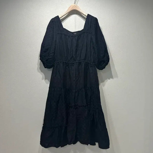 [BUNJANG] Time Puff Sleeve Linen Dress Black / 타임 퍼프소매 린넨 원피스 블랙
