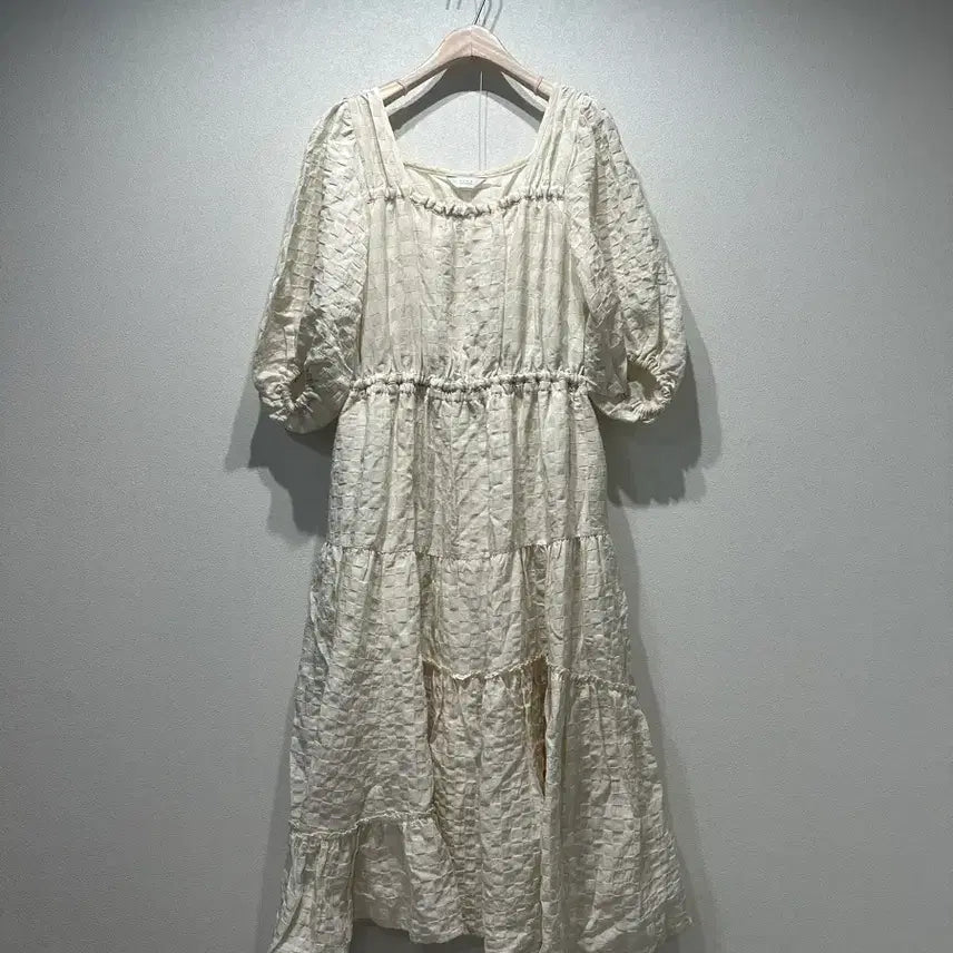 [BUNJANG] Linen Puff Sleeve Dress Ivory / 타임 퍼프소매 린넨원피스 아이보리