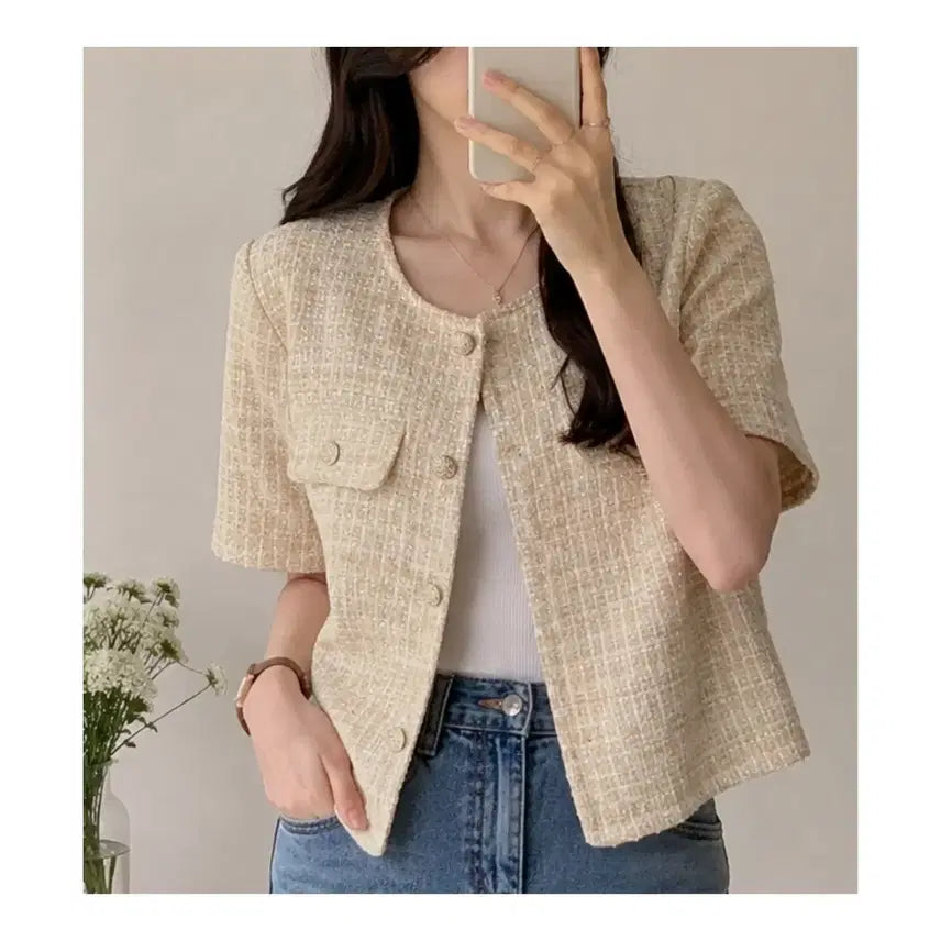 [BUNJANG] Short Sleeve Tweed Jacket / [s,m / 85,90 / 55,66 사이즈] 반팔 트위드 자켓