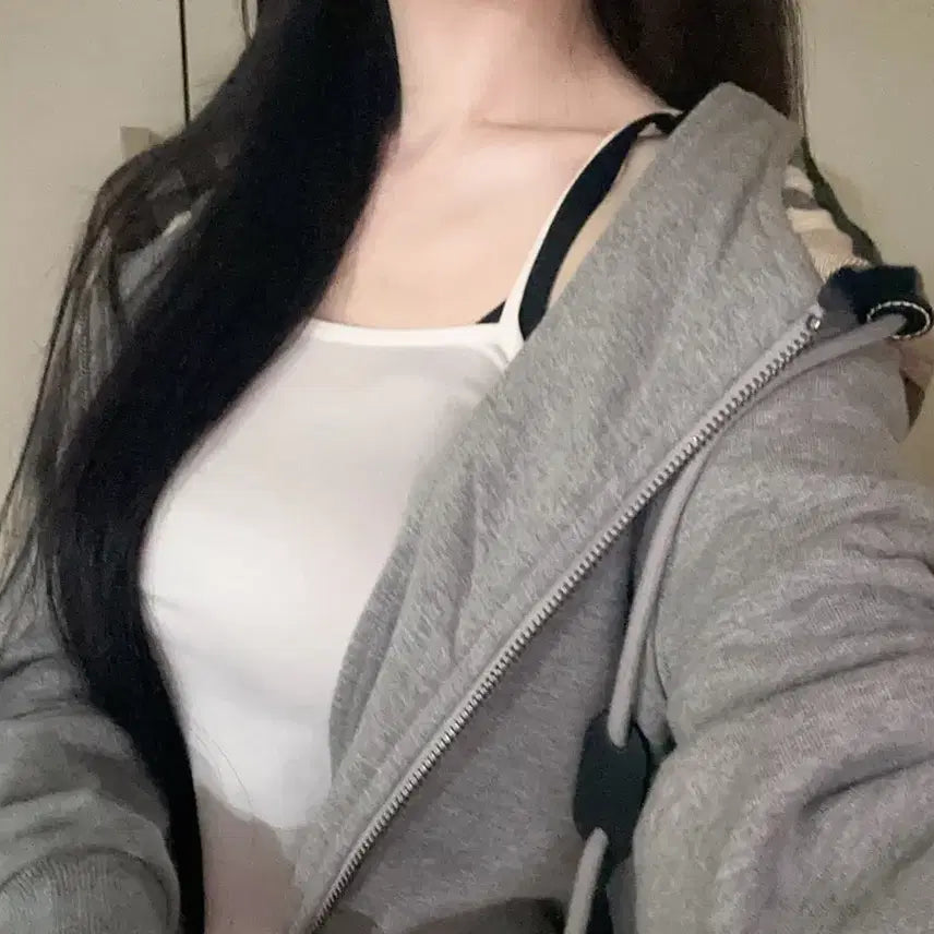 [BUNJANG] Unisex Burberry Check Hooded Zip-Up - Gray / 남녀공용 버버리 체크 후드집업 그레이 폴로랄프로렌 빅포니 톰브라운 아베크롬비