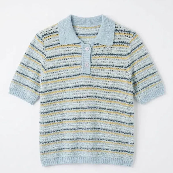 [BUNJANG] Vintage King Striped Short-Sleeve Knit Top / 여성90/ 씨 스트라이프 반팔 니트 빈티지킹