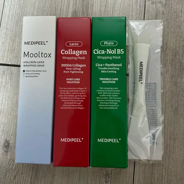 [BUNJANG] Medi-Peel Wrapping Mask Set (3 Types) with Dual Brush / 메디필 랩핑 마스크 3종, 듀얼 브러쉬 (물톡스, 콜라겐, 시카)