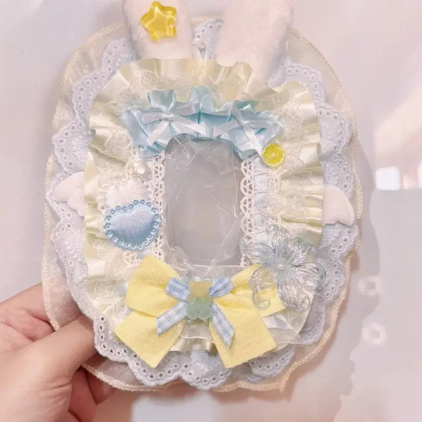 [BUNJANG] Handmade Blue & Yellow Lace Photocard Holder Top Loader Deco / 블루 옐러우  레이스 탑꾸 탑로더 꾸미기 핸드메이드 포카홀더