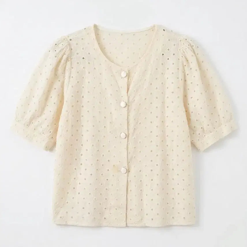 [BUNJANG] Women's Ivory Punchy Innocent Blouse / 여성F/ 펀칭 청순 블라우스 아이보리 빈티지킹