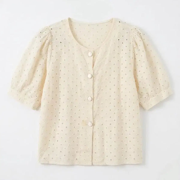 [BUNJANG] Women's Ivory Punchy Innocent Blouse / 여성F/ 펀칭 청순 블라우스 아이보리 빈티지킹
