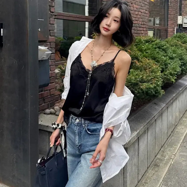 [BUNJANG] D'orb Made Lace Silky Camisole / 드오브 메이드 레이스 실키나시