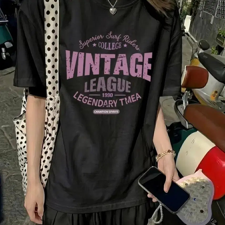 [BUNJANG] Vintage League Lettering Short Sleeve T-Shirt / 새상품 빈티지 리그 레터링 반팔 티셔츠
