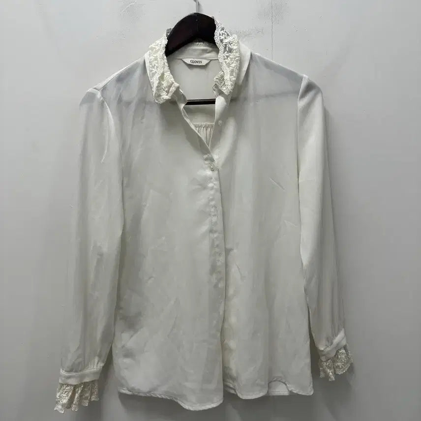 [BUNJANG] CLOVIS Lace Collar Blouse White / [만원빈티지 최저가]CLOVIS 블라우스 레이스 카라 화이트