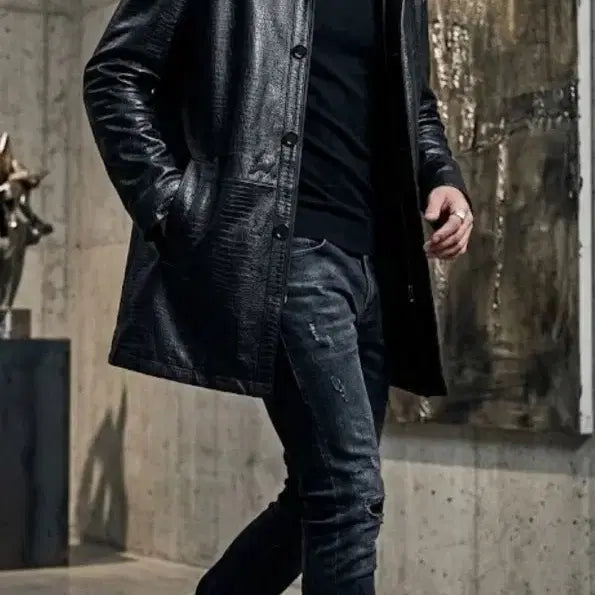 [BUNJANG] Men's Crocodile Pattern Lambskin Leather Jacket / 악어 패턴 남성 양가죽 자켓