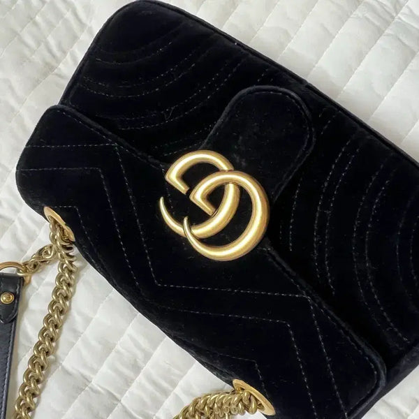[BUNJANG] Gucci Marmont Velvet Mini Crossbody Bag Black / 구찌 마몬트 벨벳 미니 블랙
