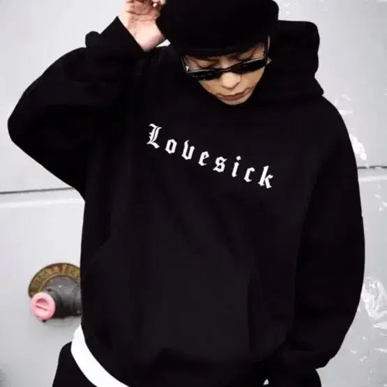 [BUNJANG] Kid Milli x SPAO Lovesick Lettering Hoodie Black / 키드밀리x스파오 후드티 블랙