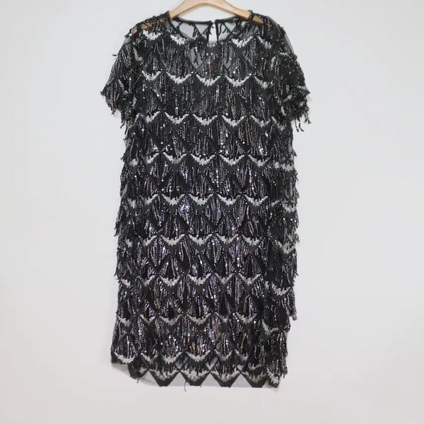 [BUNJANG] ZARA Sequin Fringe Lace Dress Black L / ZARA 시퀸 프린지 레이스 원피스 L 블랙 파티룩