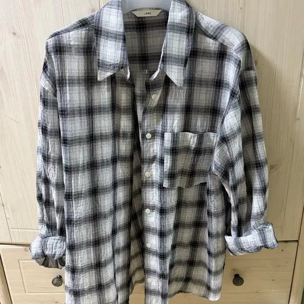 [BUNJANG] Libre Loose Fit Checkered Shirt Black / 리브레 루즈핏 체크 셔츠 블랙