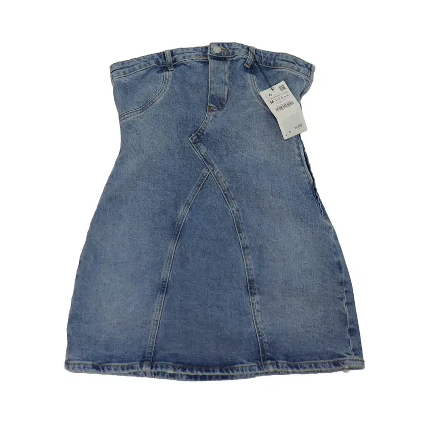 [BUNJANG] ZARA Denim Open Shoulder Mini Dress - Size M (New) / ZARA 데님 오픈숄더 미니 원피스 M 새상품 튜브탑