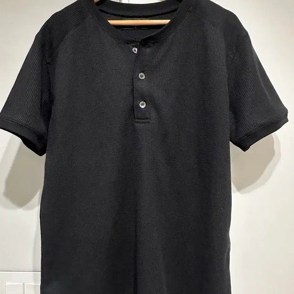 [BUNJANG] Michiko London Sport Waffle Henly Neck Muscle Fit Short Sleeve T-Shirt Black / 미치코런던 스포츠 와플 헨리넥 머슬핏 반팔 블랙
