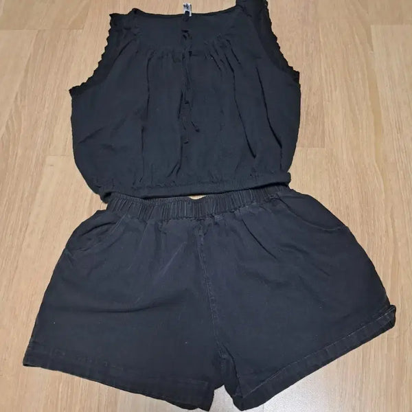 [BUNJANG] MUZAK Black Sleeveless Shorts Set / MUZAK블랙 반바지 민소매세트