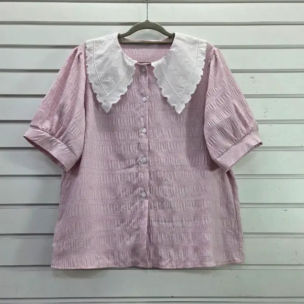 [BUNJANG] Pink White Big Collar Blouse / 연핑크  화이트 빅카라 블라우스77/보물찾기천사