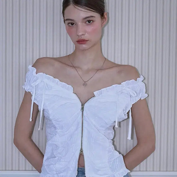 [BUNJANG] RosyFrans Two-way Frill Ribbon Sleeveless White / 로제프란츠 투웨이 프릴 리본 슬리브리스 화이트 Two-way Frill Ribbon Sleeveless