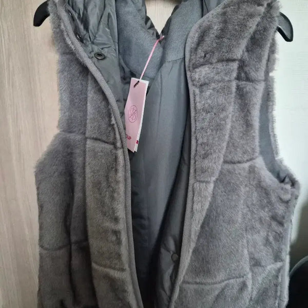 [BUNJANG] Faux Fur Quilted Hooded Vest - Grey (Size 66) / 숲 여성 페이크퍼 조끼 새상품