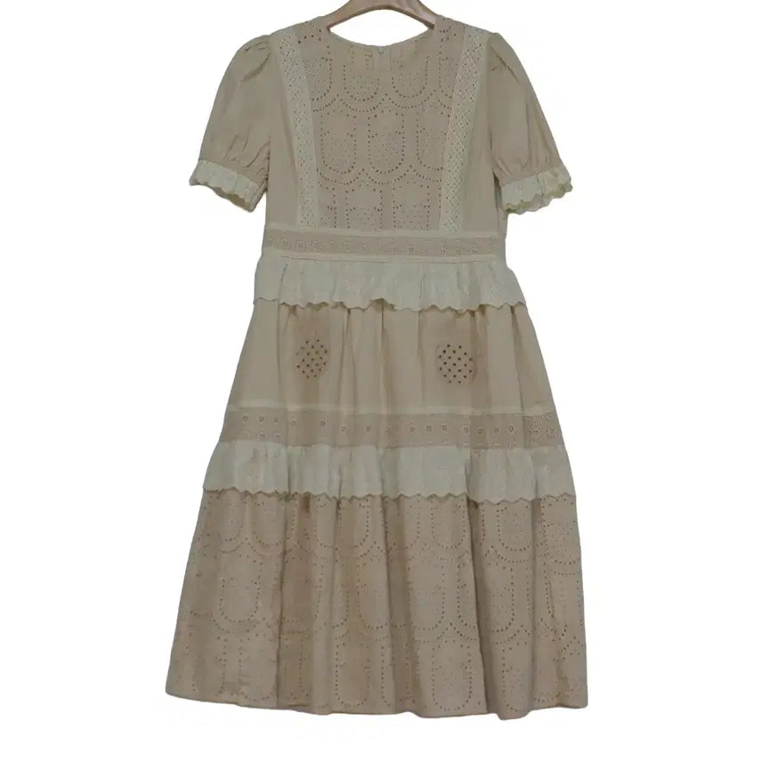 [BUNJANG] Cotton Lace Long Dress Beige / 코튼 레이스 롱 원피스 55 66 펀칭 레이스 베이지