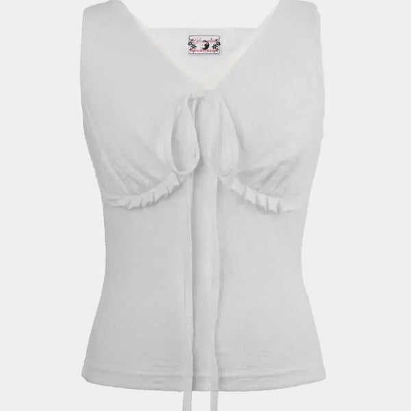 [BUNJANG] Frill Tie Sleeveless Top / 러프넥 프릴 타이 슬리브리스 FRILL TIE SLEEVELESS TOP