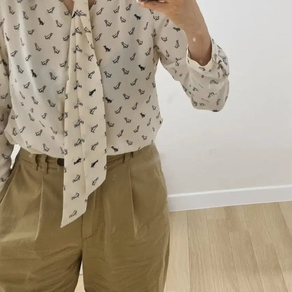 [BUNJANG] Hazzys Dog Pattern Blouse / Hazzys 강아지 패턴 블라우스