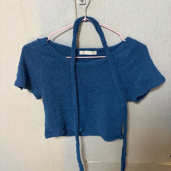 [BUNJANG] Cropped Knit Short Sleeve T-Shirt / 크롭 니트반팔