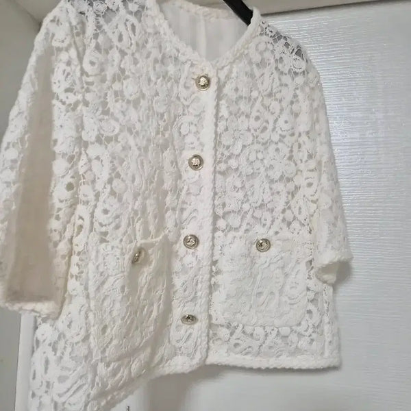 [BUNJANG] SJSJ Lace Crop Half Sleeve Jacket / SJSJ 레이스 크롭 하프 슬리브 자켓